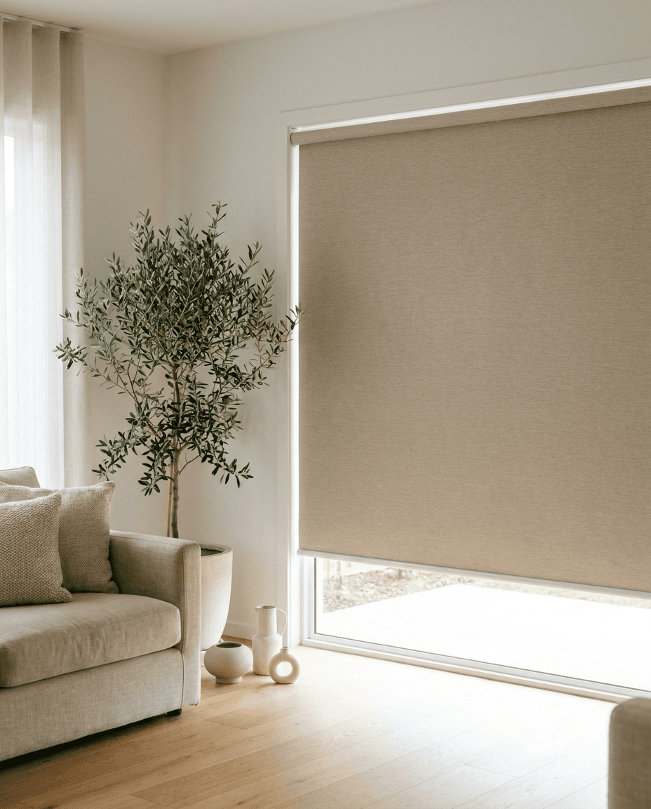 Roller blinds in a styled room