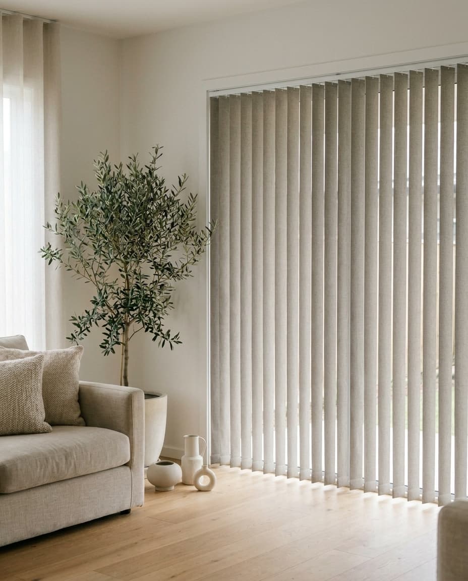 Vertical blinds in a styled room