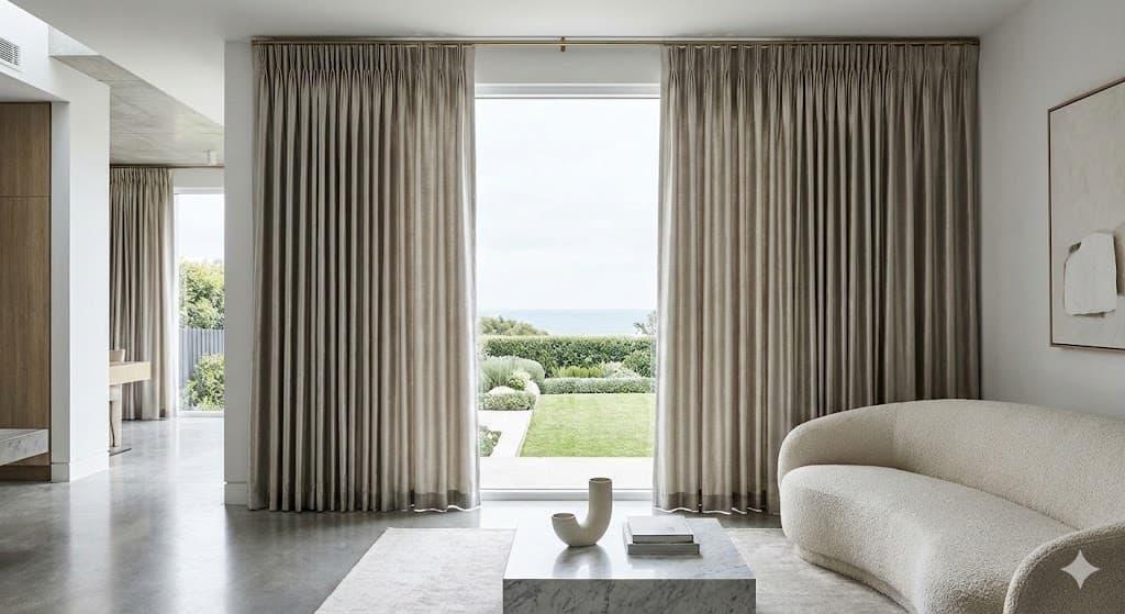 Beautiful living room with custom blinds